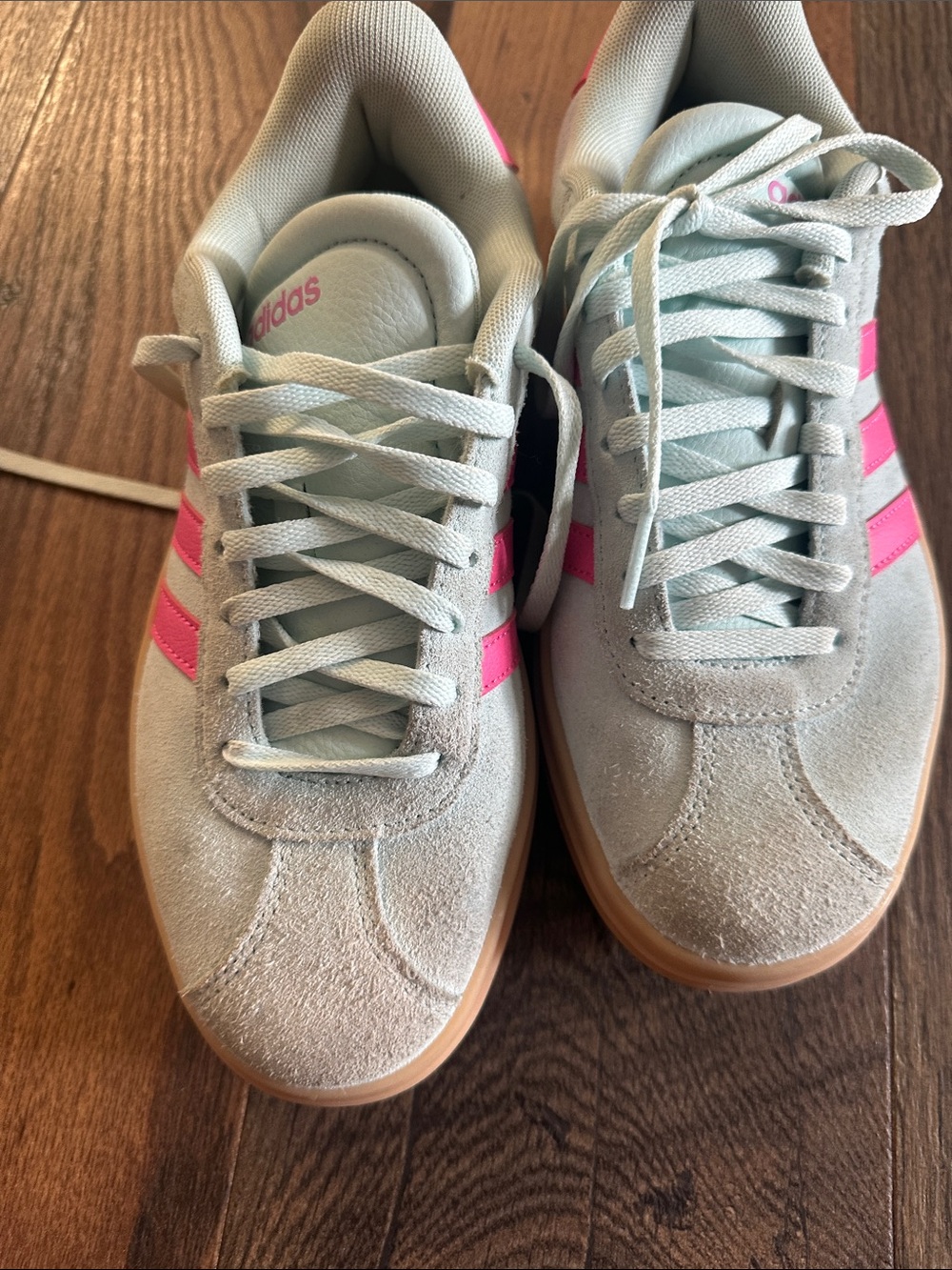 adidas Light Gray Suede Sneakers with Pink Stripes US 6